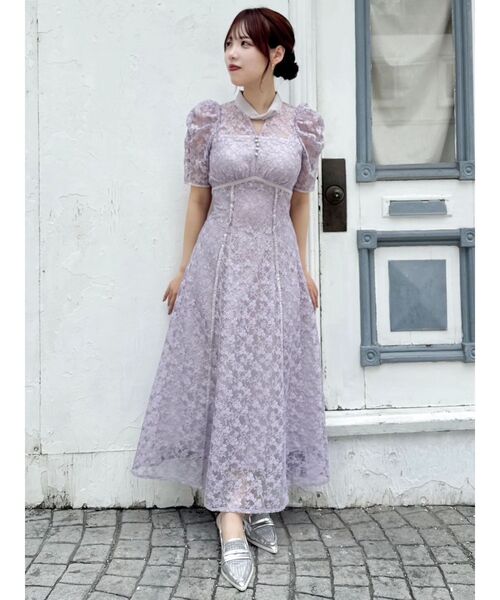 【新品】dazzlin ネックツイスト刺繍レースドレス ラベンダー 結婚式ドレス dazzlin（ダズリン） ドレス ネックツイスト刺繍レースドレス