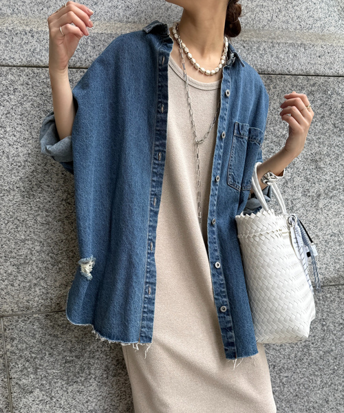 「DouDou」 長袖シャツ FREE ブルー レディース