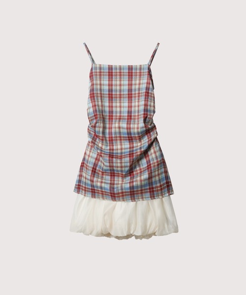 LA POMME petit（ラポミ・プチ） ワンピース Red Plaid Puff Cami