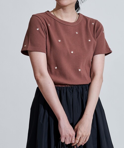 リブ編み半袖Tシャツ ハート刺繍付き　新品 FREAK'S STORE tシャツ ミニハート刺繍 Tシャツ/リブTシャツ