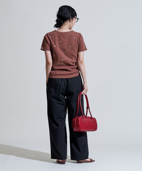 リブ編み半袖Tシャツ ハート刺繍付き　新品 FREAK'S STORE tシャツ ミニハート刺繍 Tシャツ/リブTシャツ
