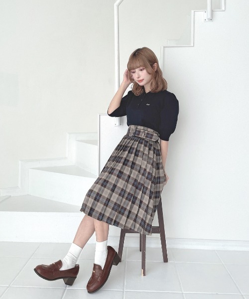 F i.n.t（フィント） スカート 入学式 太ベルト付きプリーツスカート