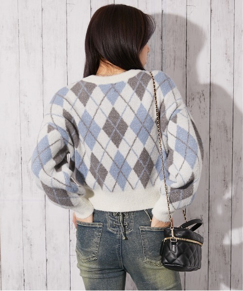 ニット セーター 「アーガイル×ラメMIX」レディース シャギーニット