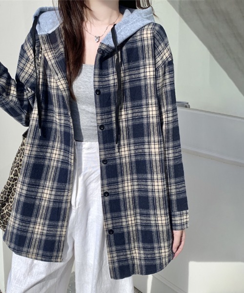 ブラウス シャツ フード付きチェック柄シャツ レディース : ZOZOTOWN