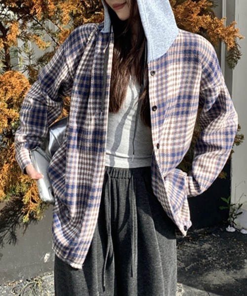 ブラウス シャツ フード付きチェック柄シャツ レディース : ZOZOTOWN