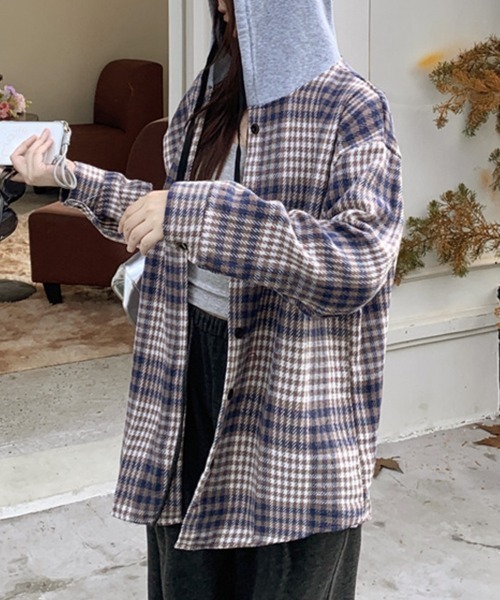 ブラウス シャツ フード付きチェック柄シャツ レディース : ZOZOTOWN