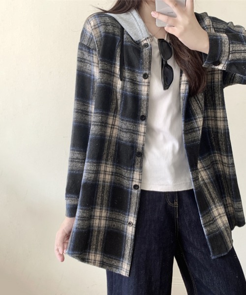 ブラウス シャツ フード付きチェック柄シャツ レディース : ZOZOTOWN