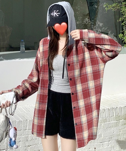 ブラウス シャツ フード付きチェック柄シャツ レディース : ZOZOTOWN