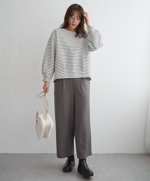 ikka（イッカ） tシャツ リップル裾タック長袖プルオーバー レディース