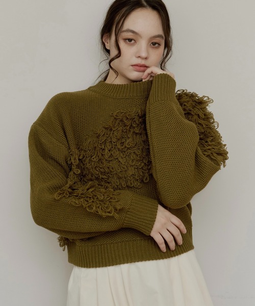 ブラック パータン フリンジ セーター TODAYFUL - 美品 Amiur エミレ