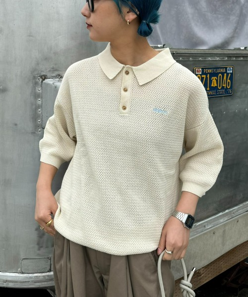 「GEVACO」 半袖ニット SMALL ネイビー メンズ_画像3