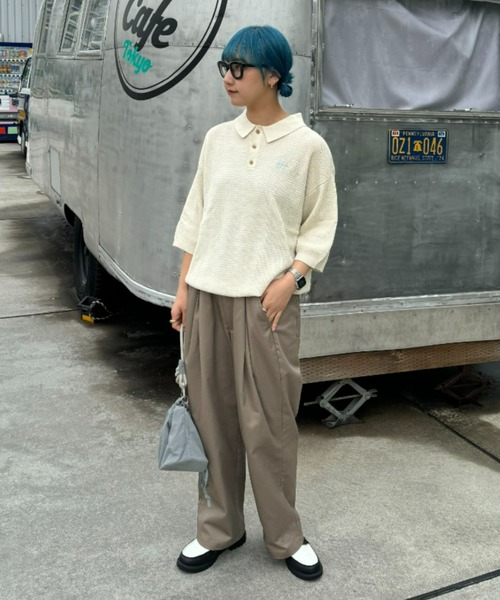 「GEVACO」 半袖ニット SMALL ネイビー メンズ_画像5
