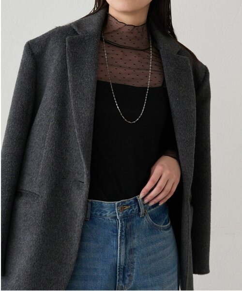 2点 ラウンジドレス シーナリー シアーニット ロンT ホワイト 重ね着　長袖 Loungedress（ラウンジドレス） tシャツ シアーチュールハイネックプル