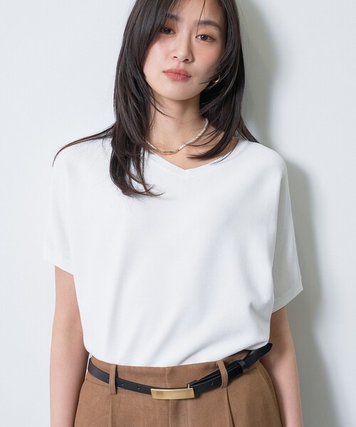 ニット セーター 「洗える」ガーター編みVネックニットT レディースの画像