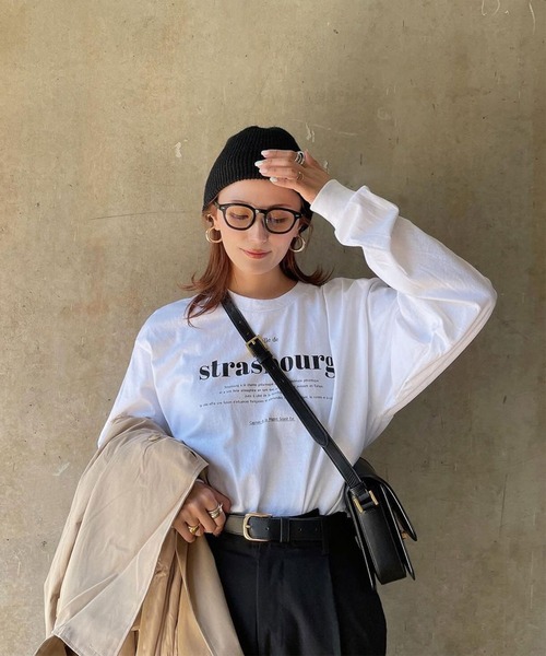 「Riberry」 「GILDAN」長袖カットソー LARGE ホワイト×グリーン レディース_画像3