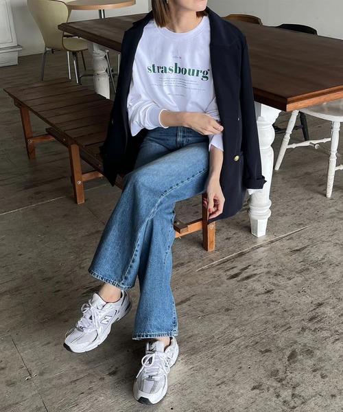 「Riberry」 「GILDAN」長袖カットソー LARGE ホワイト×グリーン レディース_画像5