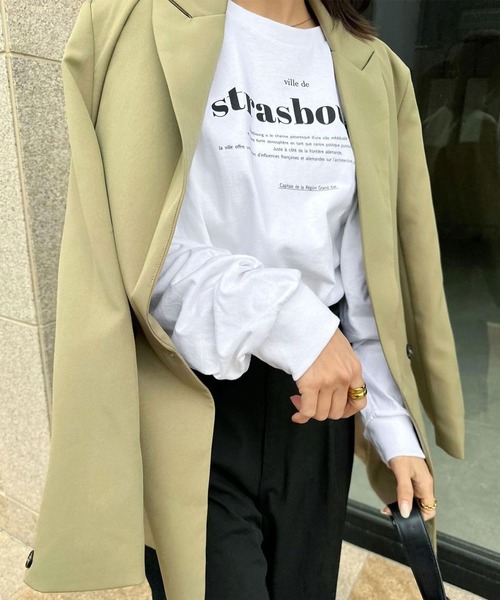 「Riberry」 「GILDAN」長袖カットソー LARGE ホワイト×グリーン レディース_画像6