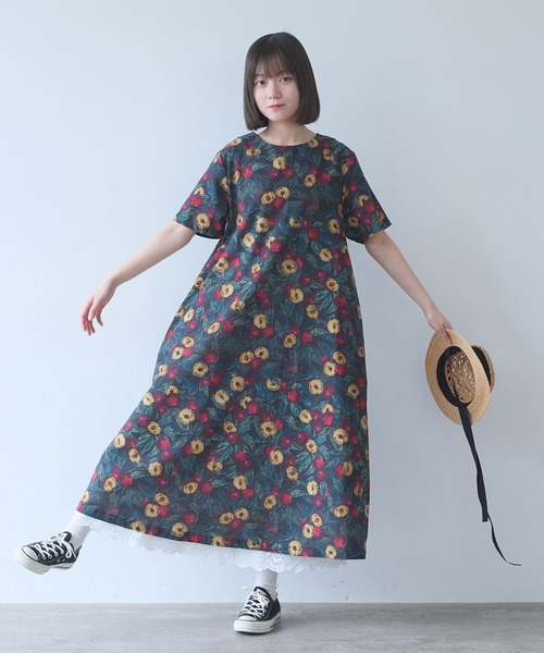 bulle de savon（ビュルデサボン） ワンピース 半袖 すももプリント