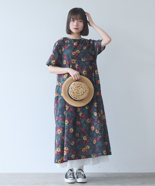 bulle de savon（ビュルデサボン） ワンピース 半袖 すももプリント