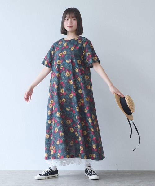bulle de savon（ビュルデサボン） ワンピース 半袖 すももプリント