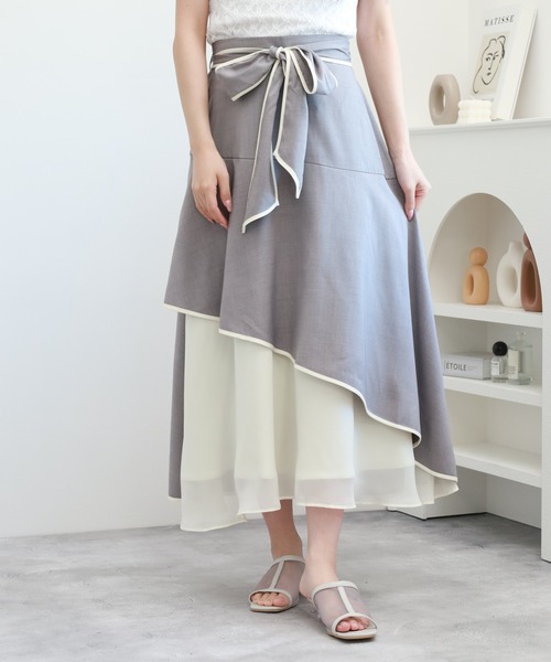 スカート N. Nohea スカート 夏 noheaパイピングシフォン切替ラッフルスカート