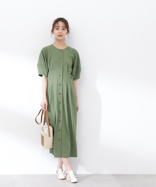 「N.(N. Natural Beauty Basic)」 半袖ワンピース MEDIUM グリーン レディース_画像7
