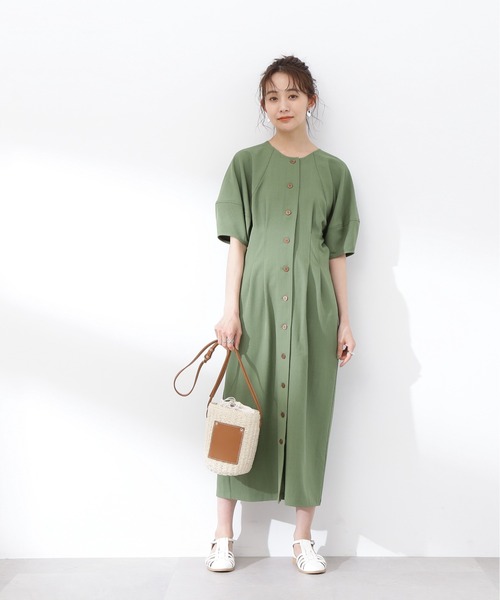 「N.(N. Natural Beauty Basic)」 半袖ワンピース MEDIUM グリーン レディース_画像9