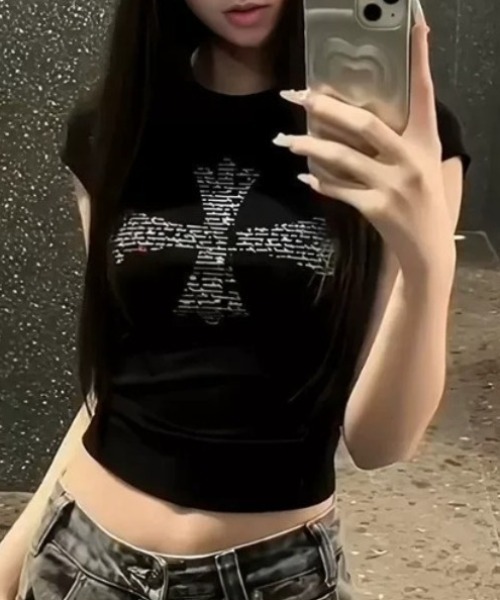 tシャツ Y2K パンク グラフィックプリントTシャツ レディース 