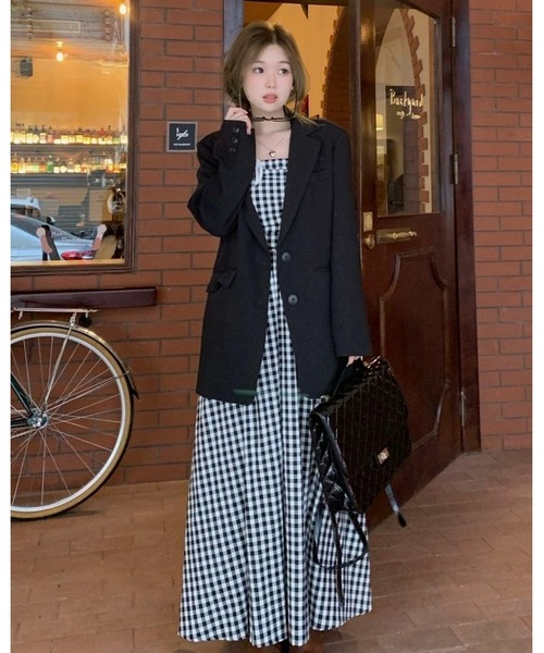 「inst.ALL」 ベアトップワンピース M ホワイト×ブラック レディース_画像3