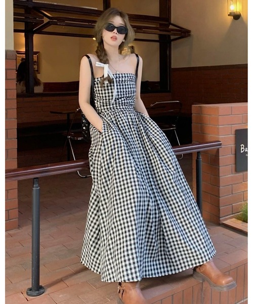 「inst.ALL」 ベアトップワンピース M ホワイト×ブラック レディース_画像8