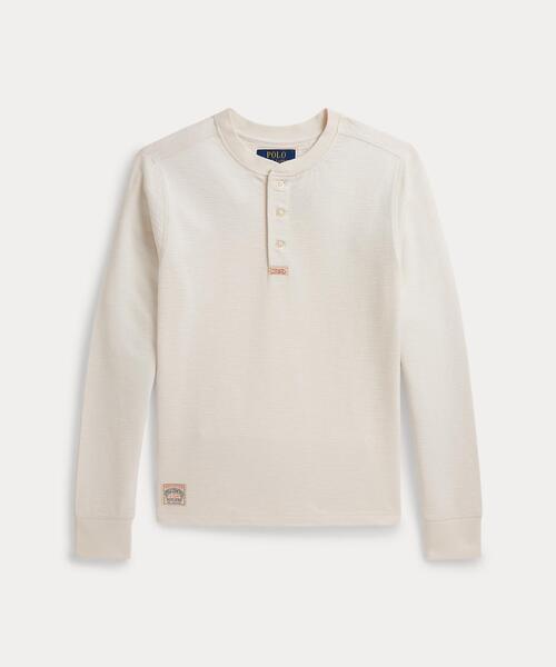 タグ付✨ポロラルフローレン ヘンリーネック ワッフル 長袖 Tシャツ オフ白 M Polo Ralph Lauren Childrenswear ラルフローレン ヘンリーネック t