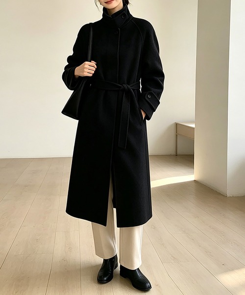 confect(コンフェクト) ウールカシミアステンカラーコートチンストラップ付 ステンカラーコート コート チンストラップ×2WAYロングステンカラー