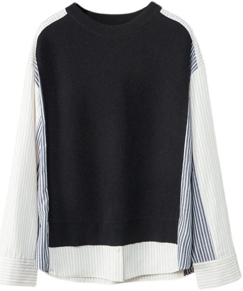 tシャツ ストライプ 異素材切り替えトップス レディース : ZOZOTOWN