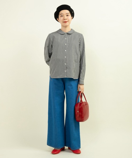『お客様分』新品 CHILD WOMAN チャイルドウーマン 花びら丸衿ブラウス 日本製丸衿ブラウス 白 長袖 二枚衿 花モチーフ 女の子 子供服