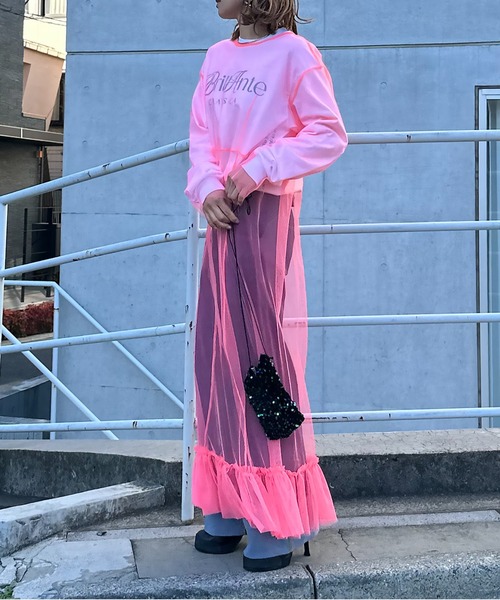 mi via loca tシャツ GILDANサイドロゴプリント入りロング