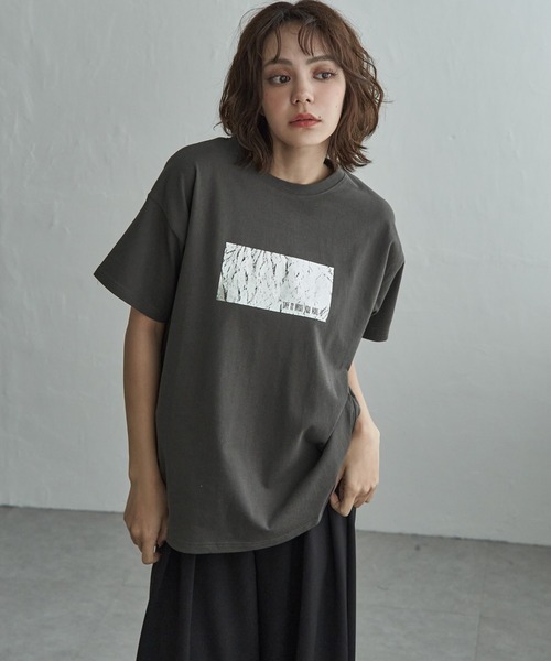 notch. tシャツ 半袖 コットン100% 箔プリントTシャツ レディース