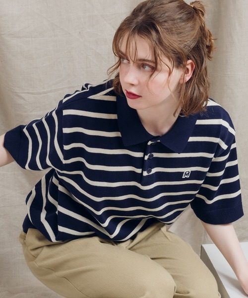 ポロシャツ ポロ ミリタリーニット / ニットポロシャツ レディース ROOP TOKYO ポロシャツ ポロ KNIT POLO / ニットポロシャツ