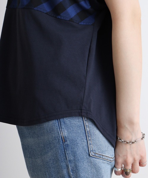 EGLANTINE tシャツ Eglantine チェック切替 ロゴプリント