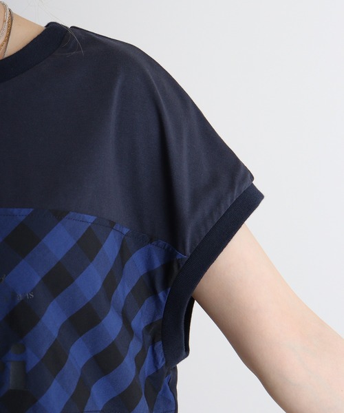 tシャツ Eglantine チェック切替　ロゴプリントカットソー レディース EGLANTINE tシャツ Eglantine チェック切替 ロゴプリント