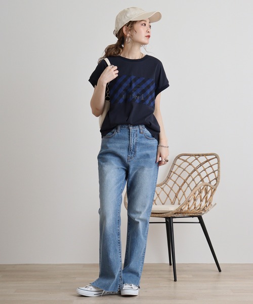 tシャツ Eglantine チェック切替　ロゴプリントカットソー レディース EGLANTINE tシャツ Eglantine チェック切替 ロゴプリント