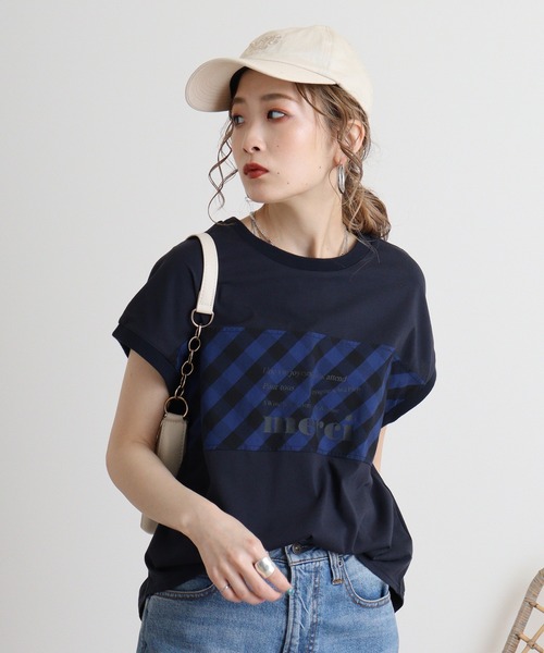 EGLANTINE tシャツ Eglantine チェック切替 ロゴプリント
