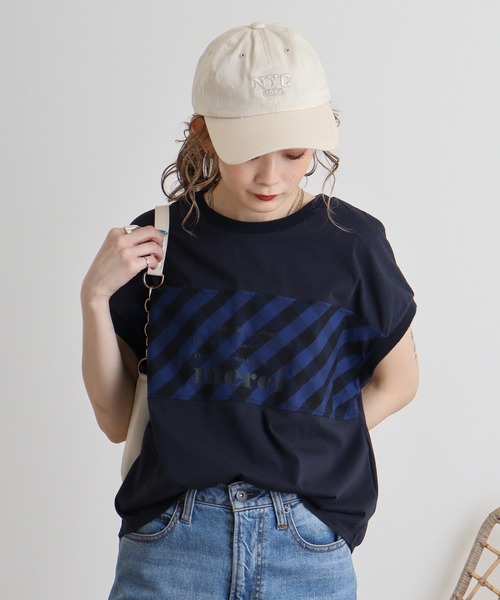 tシャツ Eglantine チェック切替　ロゴプリントカットソー レディース EGLANTINE tシャツ Eglantine チェック切替 ロゴプリント
