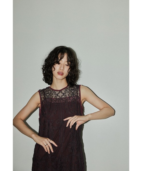 【ANDRESD】 ケミカルレースジッパードレス ANDRESD】chemical lace zipper dress ［ケミカルレースジッパー
