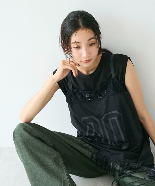 CRAFT STANDARD BOUTIQUE ベスト レース切替フリンジビスチェ 