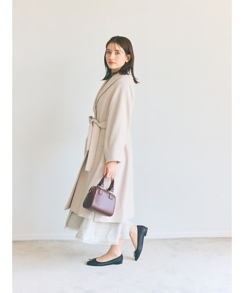 COHINA ショールカラーバックタックフレアコートブラウン