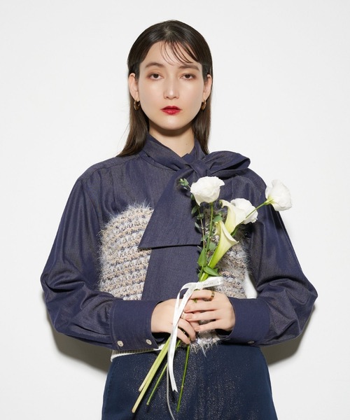 チューブトップ ベアトップ ツィードニットビスチェ/秋服/冬服_3