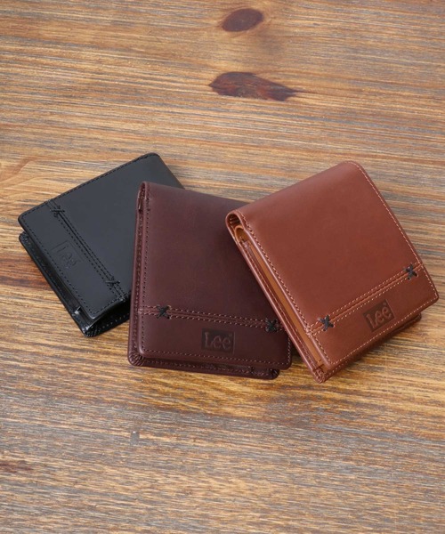 Lee（リー） 二つ折り財布 財布 レザー ステッチ クロスワックスコード