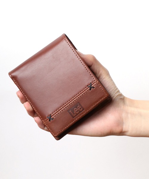 リー ★ 2本 Lee（リー） 二つ折り財布 財布 レザー ステッチ クロスワックスコード