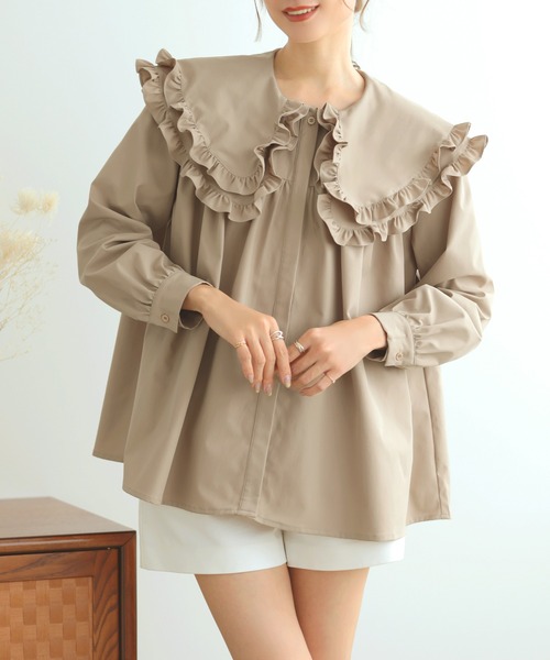 MERAKI（ファッション） ブラウス シャツ ダブルフリルカラー