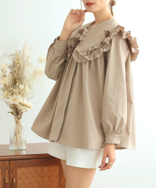 MERAKI（ファッション） ブラウス シャツ ダブルフリルカラー